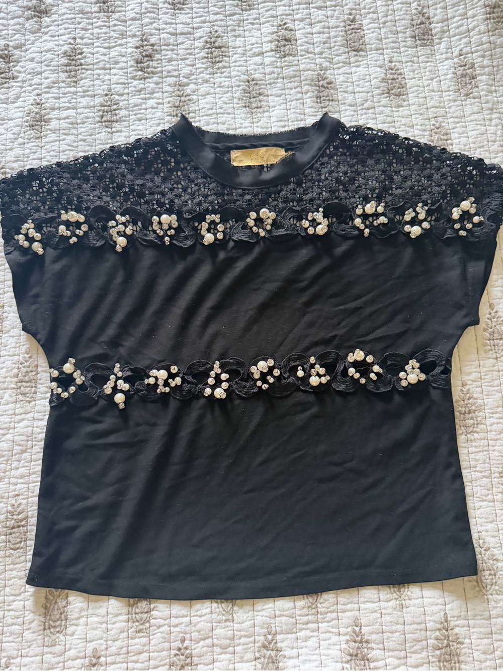 Elegant Black Embellished Women's Top
